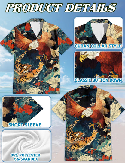 Eagle and Tiger Battle Hawaiian Shirt for Men, Button Down Aloha Shirt - Azhawaiian