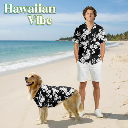 Sakura Cherry Blossom Floral Print Hawaii and Japanese Matching Dog Owner Hawaiian Shirts, Pet Aloha Shirt - Azhawaiian