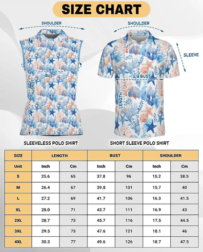 Starfish And Coral Sleeveless Polo Shirt for Women, Ocean Tropical Style | Azhawaiian