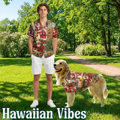Vintage Santa Claus Christmas Matching Dog Owner Hawaiian Shirts, Funny Pet Aloha Shirt for Beach Vacation - Azhawaiian