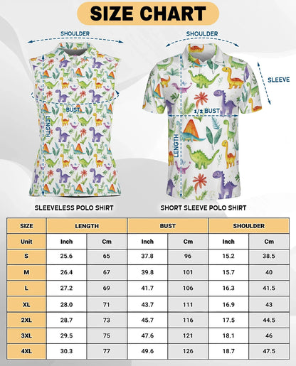 Dinosaur Tropical Sleeveless Polo Shirt for Women | Azhawaiian