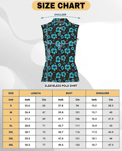Cyan Hibiscus Print Sleeveless Polo Shirt for Women | Azhawaiian