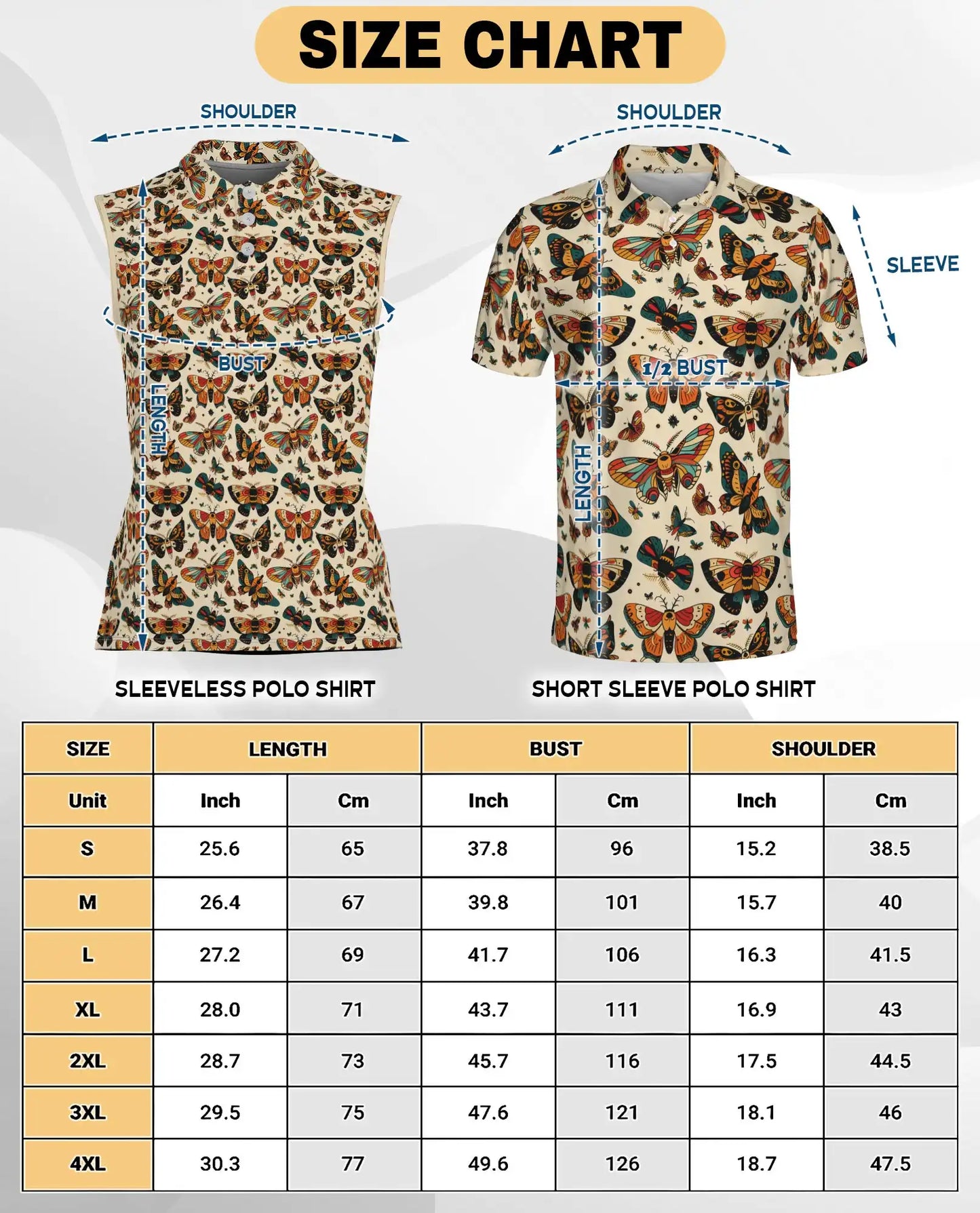 Antique Butterfly Chart Pattern Sleeveless Polo Shirt for Women | Azhawaiian