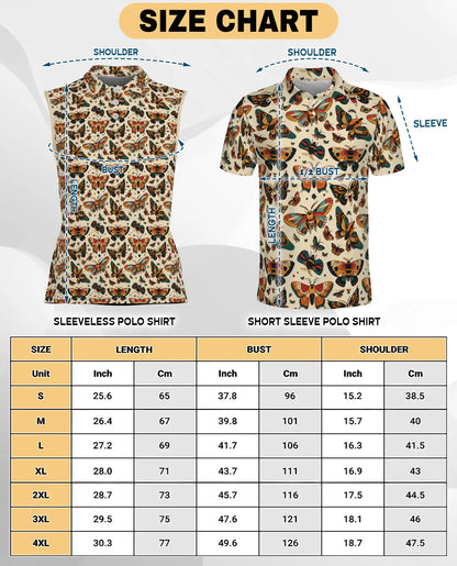 Antique Butterfly Chart Pattern Sleeveless Polo Shirt for Women | Azhawaiian