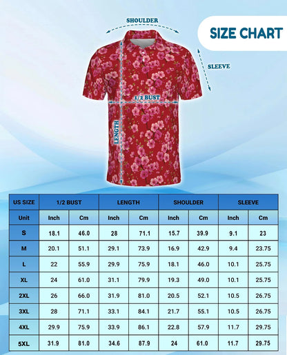 Red Cherry Blossom Polo Shirt for Men, Japanese Sakura Floral Style | Azhawaiian