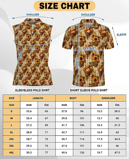 Pumpkin And Sunflower Basket Pattern Sleeveless Polo Shirt for Women  | Azhawaiian