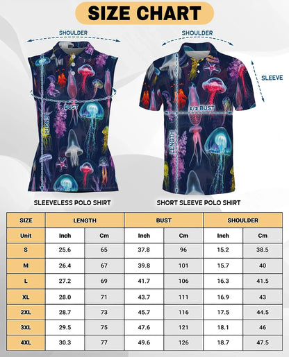 Luminescent Jellyfish Sleeveless Polo Shirt for Women, Ocean Glow Style | Azhawaiian