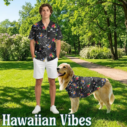Simple Hockey Tropical Black Hawaiian Matching Dog Owner Hawaiian Shirts, Funny Pet Aloha Shirt for Beach Vacation - Azhawaiian