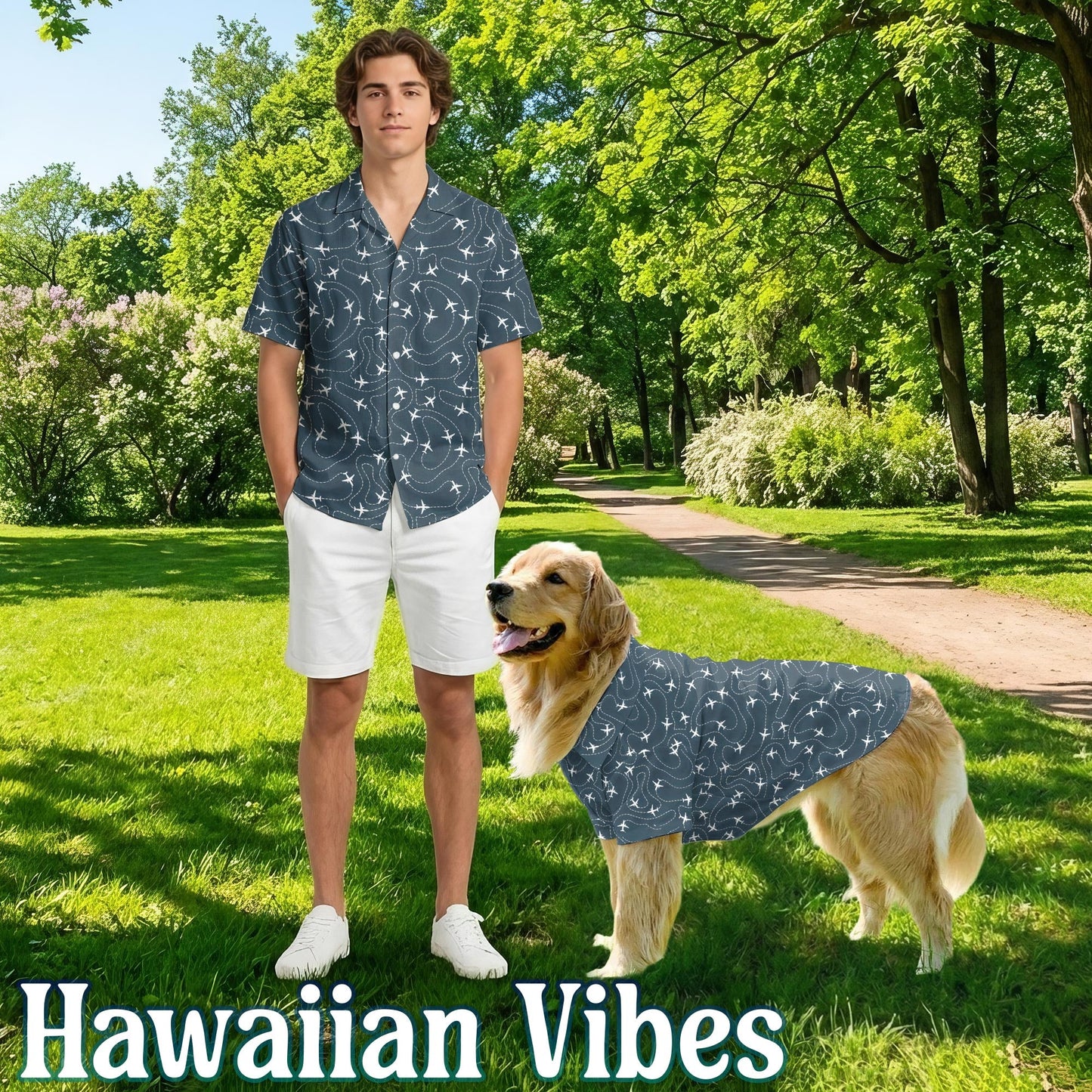 Vintage Airplane Matching Dog Owner Hawaiian Shirts, Funny Pet Aloha Shirt for Beach Vacation - Azhawaiian
