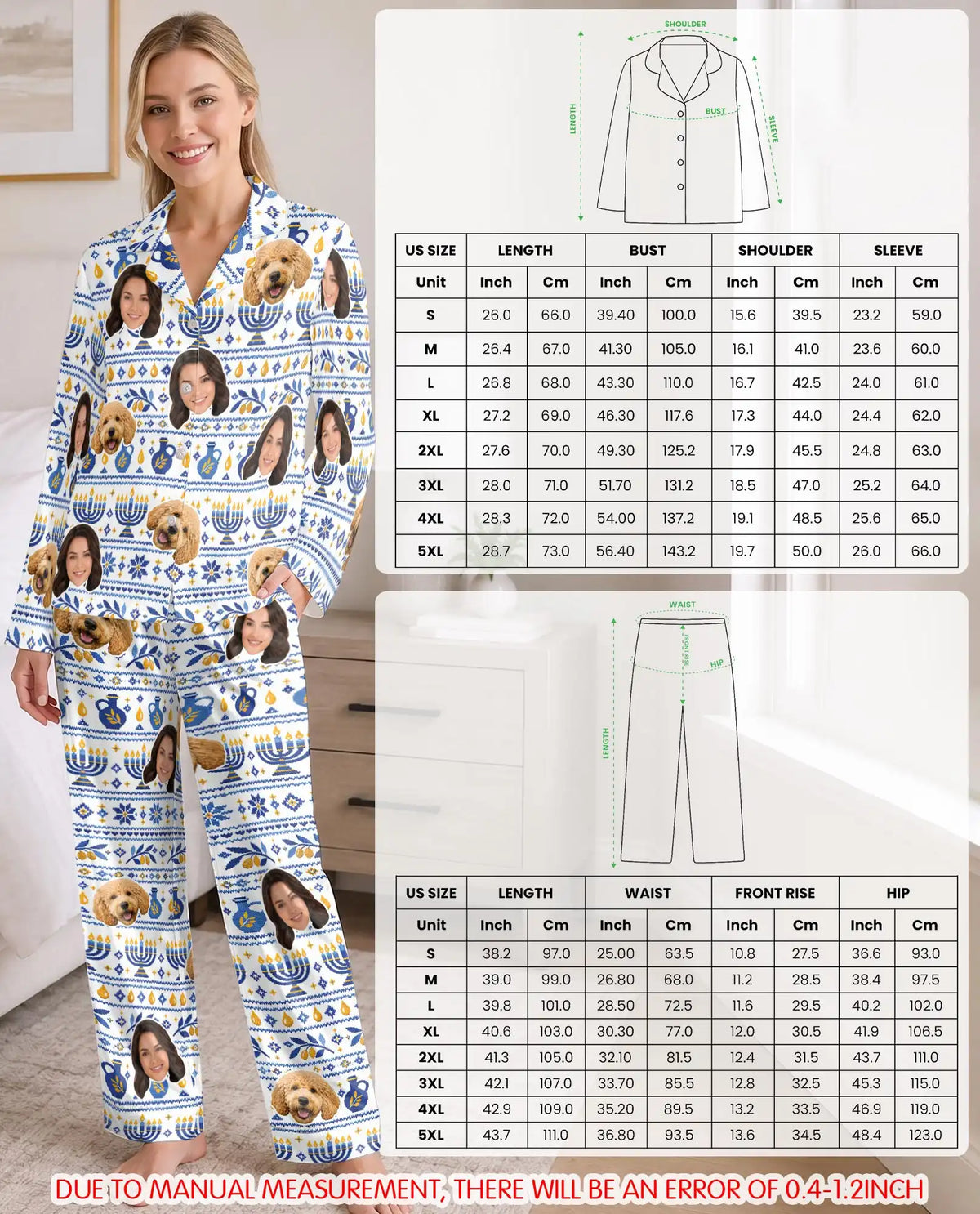 Personalized Hanukkah Pajamas for Women – Custom Face & Pet Photo Fair Isle Print