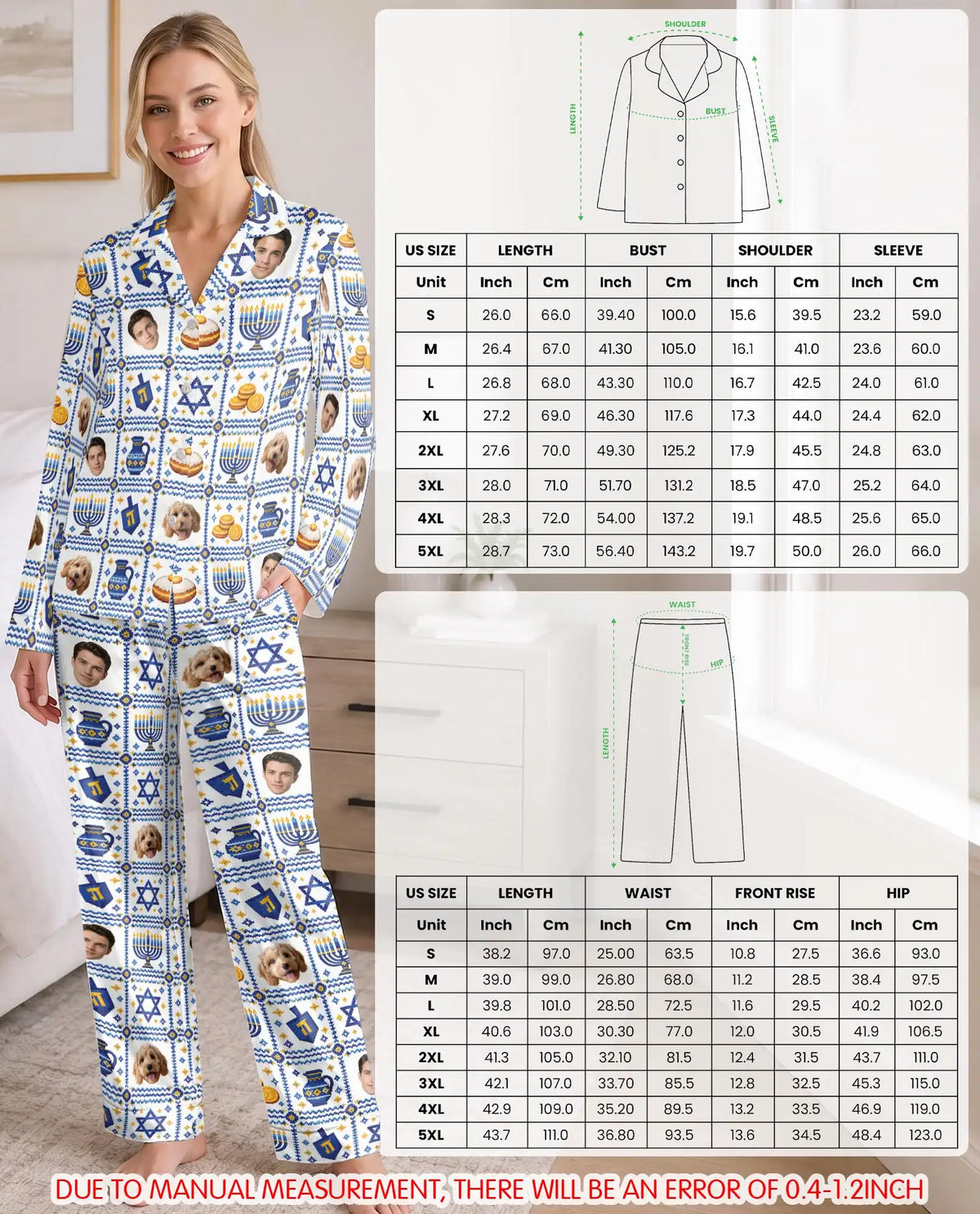 Personalized Hanukkah Photo Pajama Set for Women – Custom Face & Pet Print