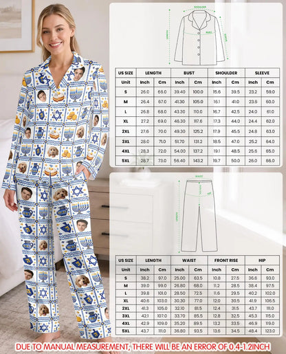 Personalized Hanukkah Photo Pajama Set for Women – Custom Face & Pet Print