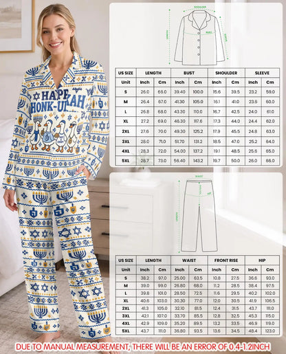 Happy Honk-ukkah Hanukkah Pajama Set for Women – Funny Goose & Menorah Print