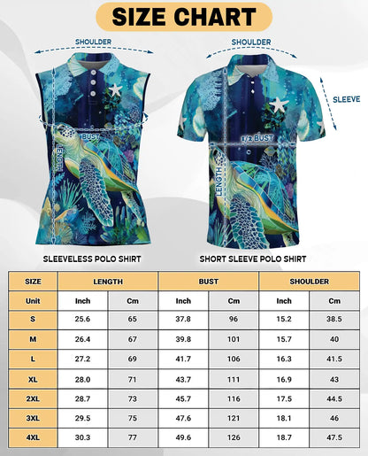 Coral Reef Turtle Pattern Sleeveless Polo Shirt for Women | Azhawaiian