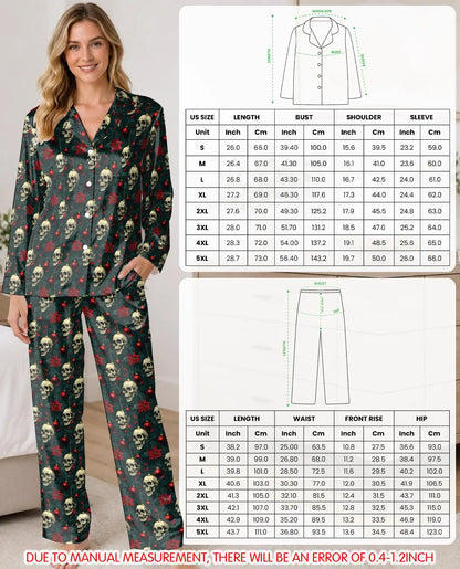Gothic Christmas Skull Pajama Set for Women – Gold Skull Print