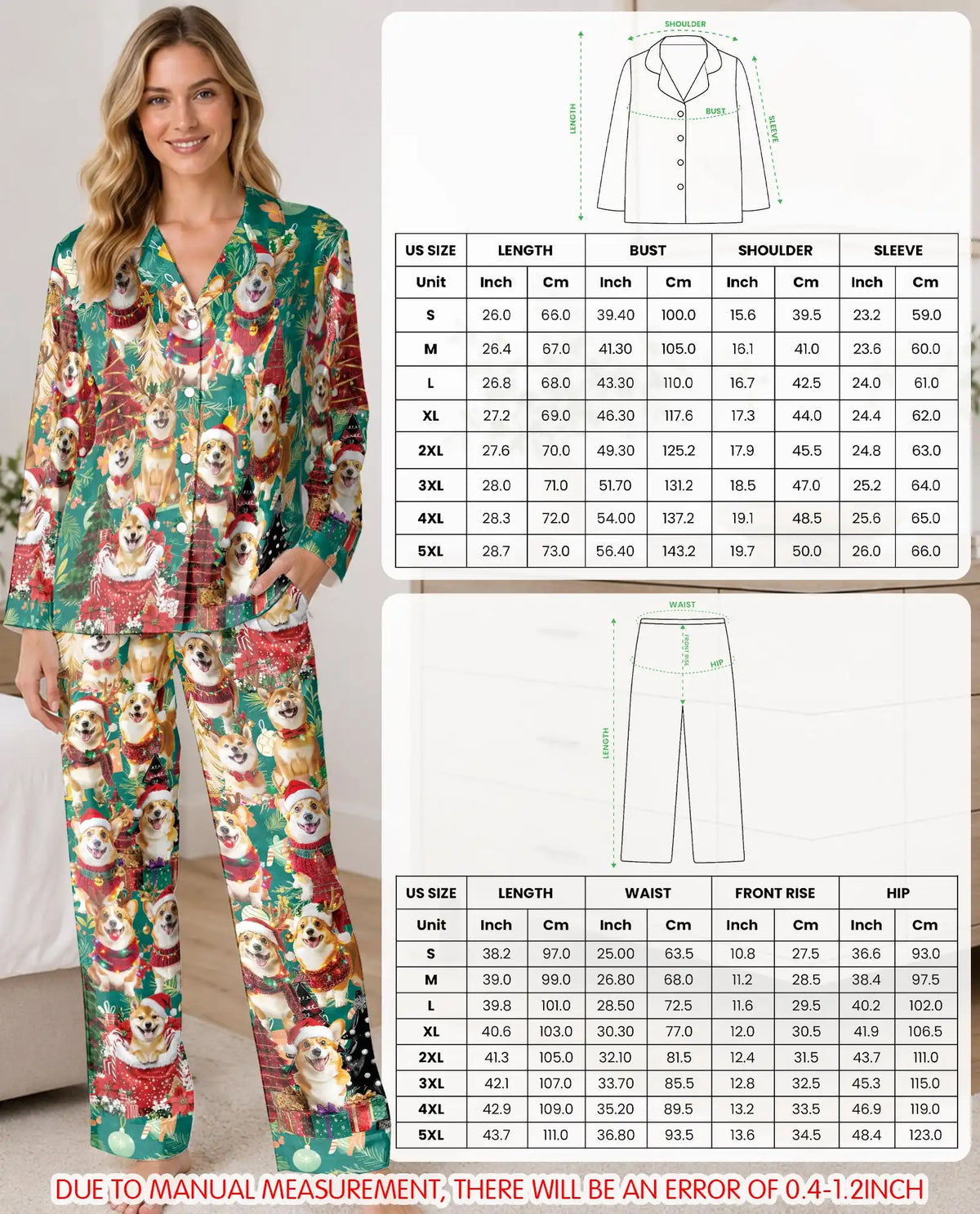 Christmas Corgi Pajama Set for Women – Festive Dog Print