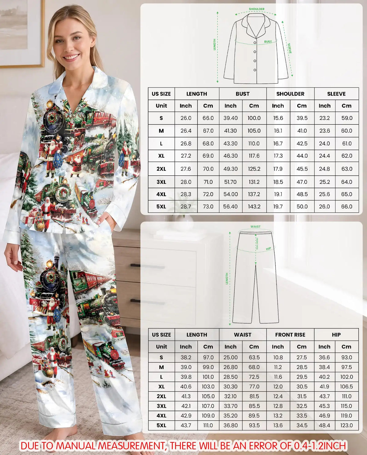 Santa Christmas Train Pajama Set for Women – Vintage Holiday Print