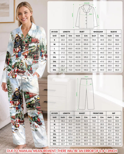 Santa Christmas Train Pajama Set for Women – Vintage Holiday Print