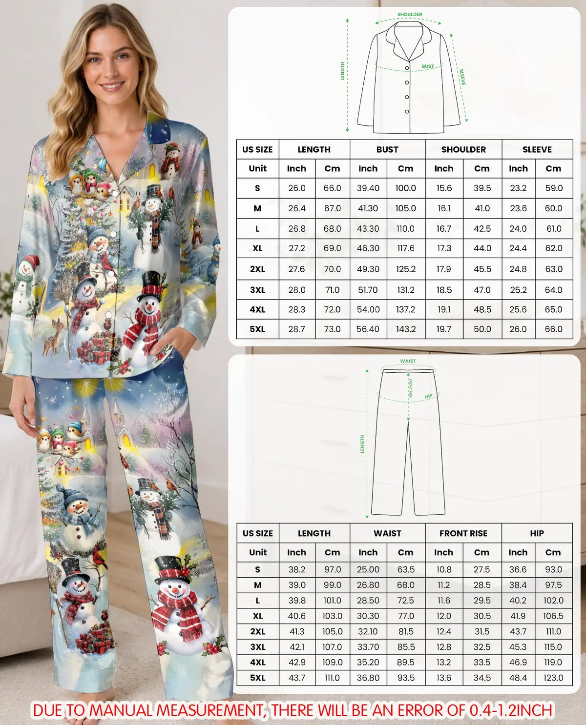 Snowman Christmas Pajama Set for Women, Winter Wonderland Holiday Sleepwear