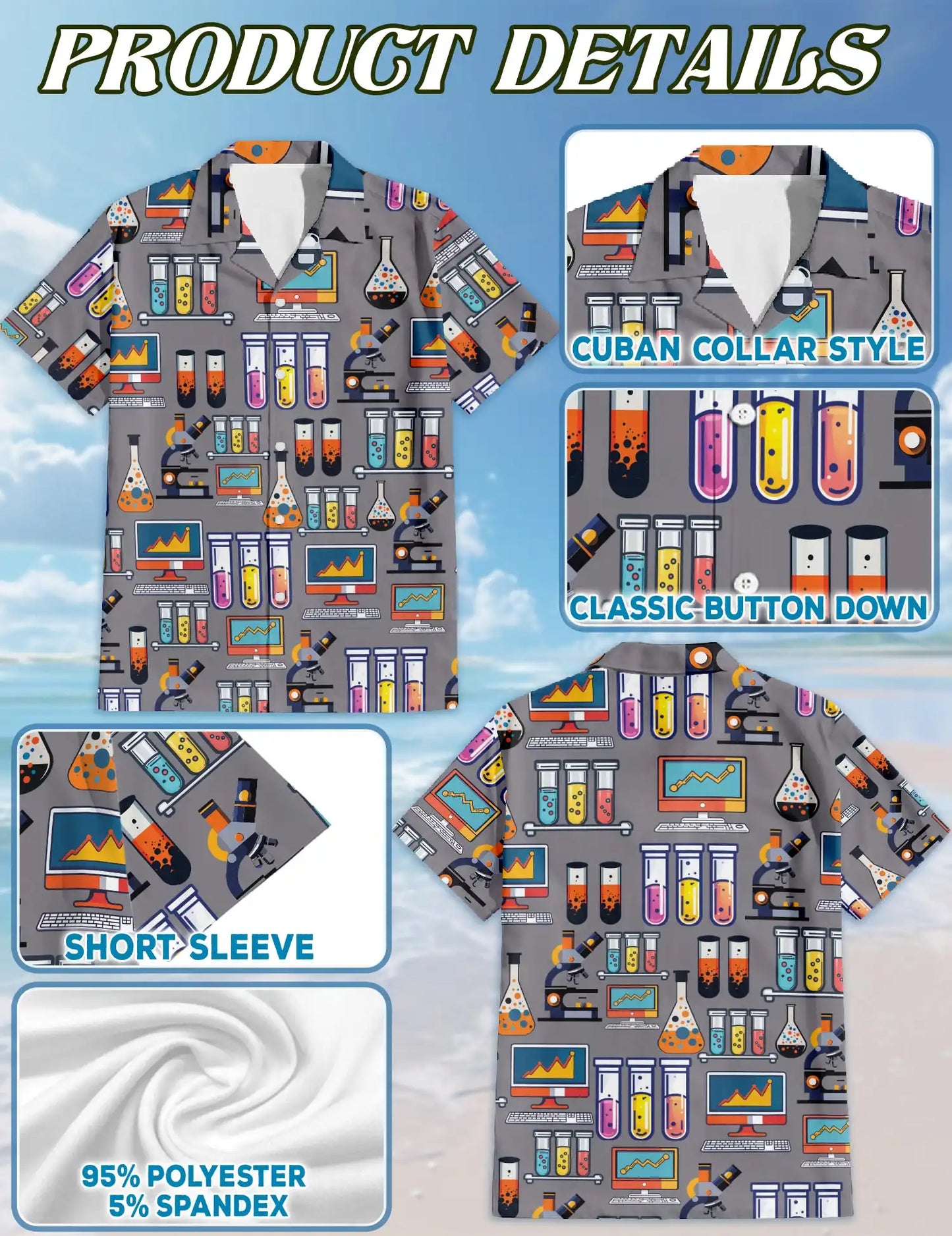Chemistry Science Lab 3D Hawaiian Shirt for Men, Geek STEM Style | Azhawaiian
