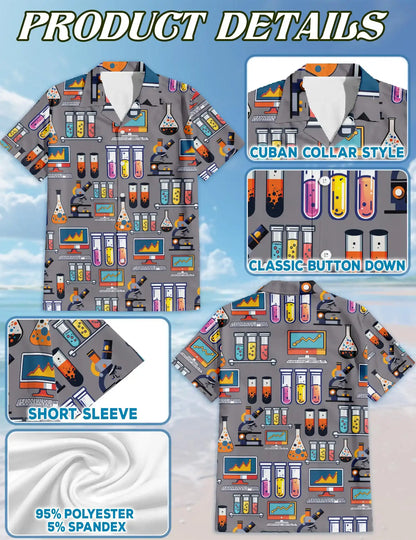 Chemistry Science Lab 3D Hawaiian Shirt for Men, Geek STEM Style | Azhawaiian