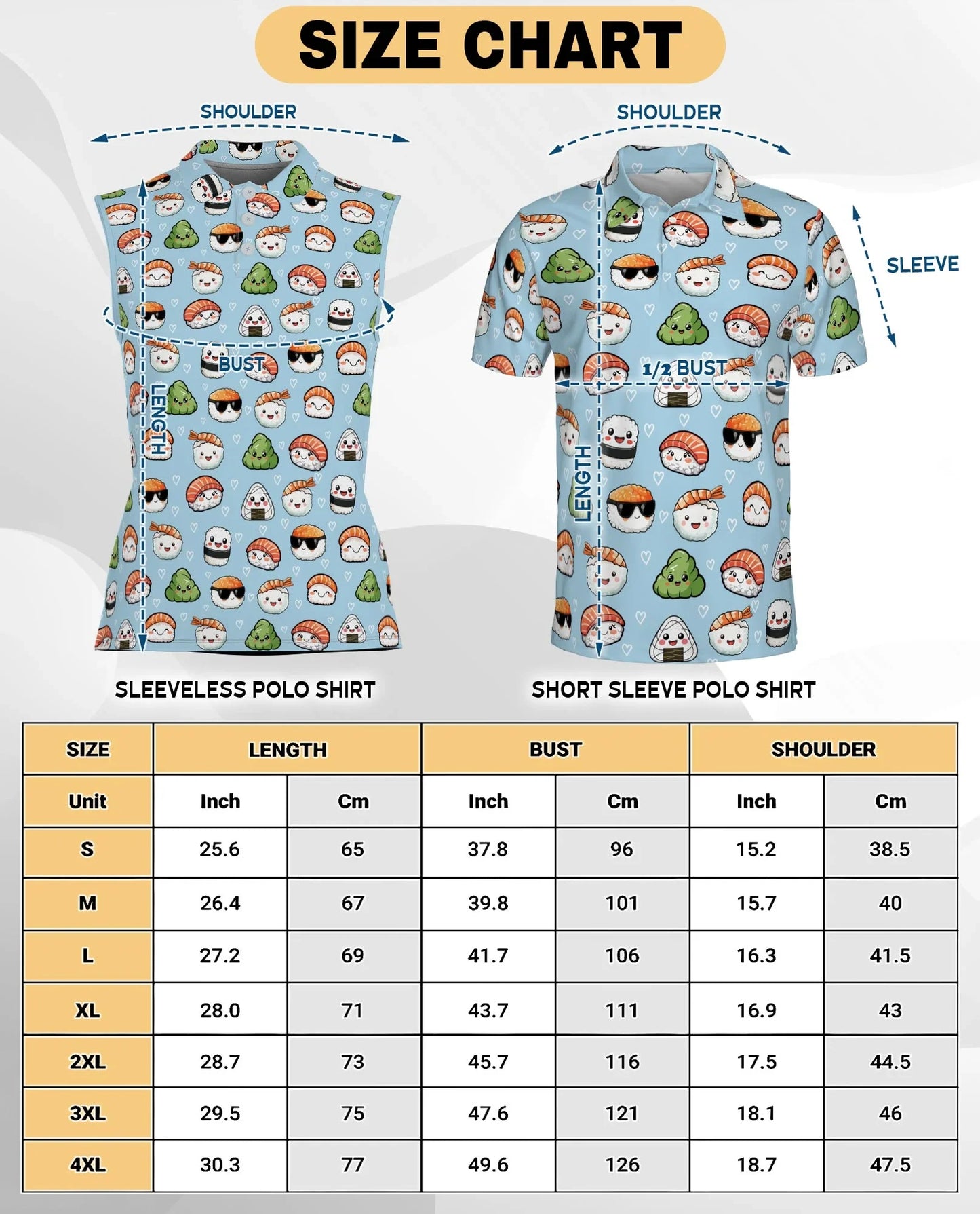 Kawaii Japanese Sushi Sleeveless Polo Shirt for Women, Cute Food Style | Azhawaiian