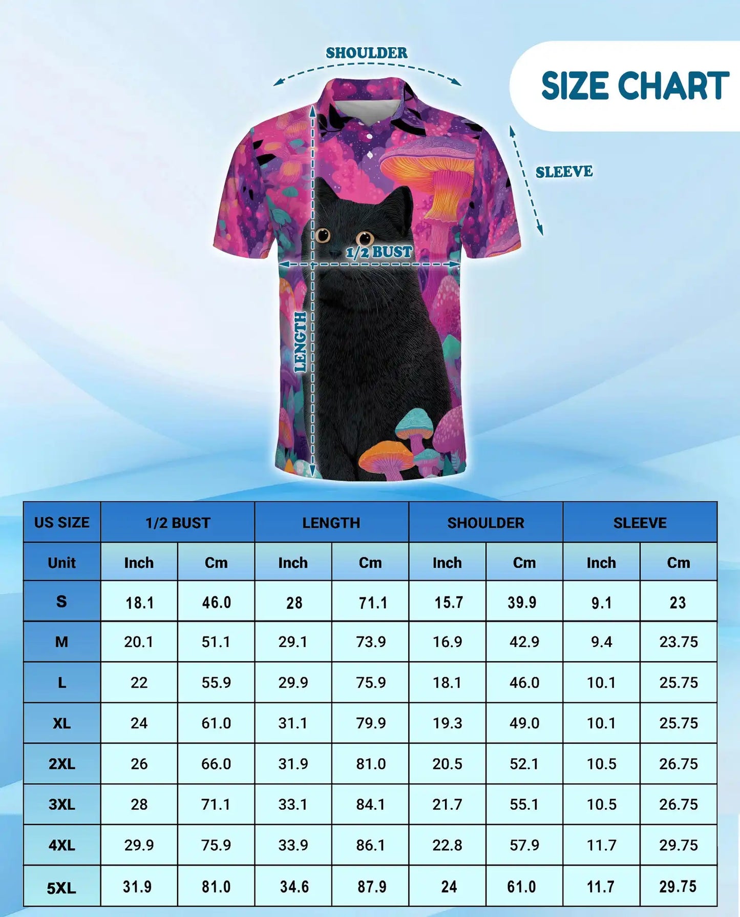 Black Cat Fantasy Mushroom Polo Shirt for Men- Print Magical Forest | Azhawaiian