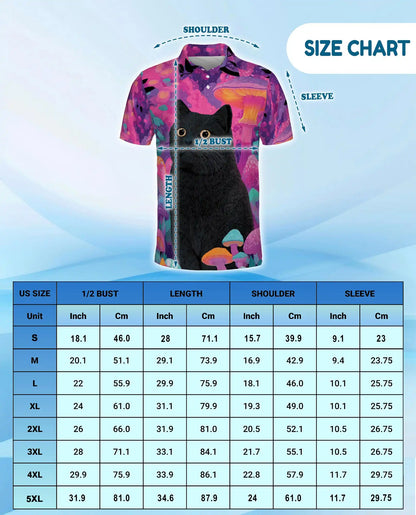 Black Cat Fantasy Mushroom Polo Shirt for Men- Print Magical Forest | Azhawaiian