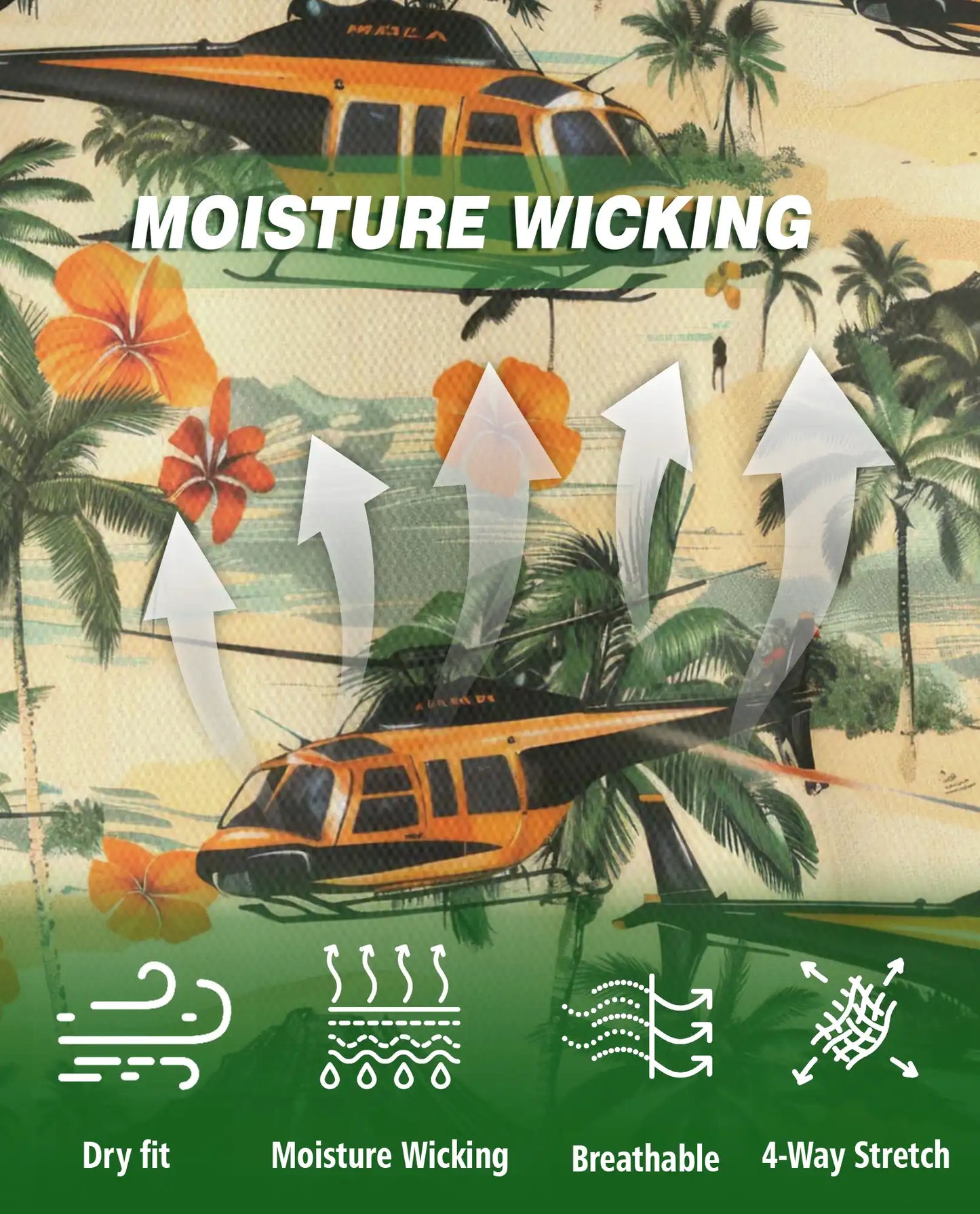 Tropical Helicopter Polo Shirt for Men- Print Palm Tree Volcano| Azhawaiian