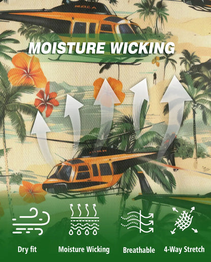 Tropical Helicopter Polo Shirt for Men- Print Palm Tree Volcano| Azhawaiian