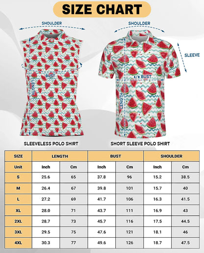 Watermelon Chevron Pattern Sleeveless Polo Shirt for Women| Azhawaiian