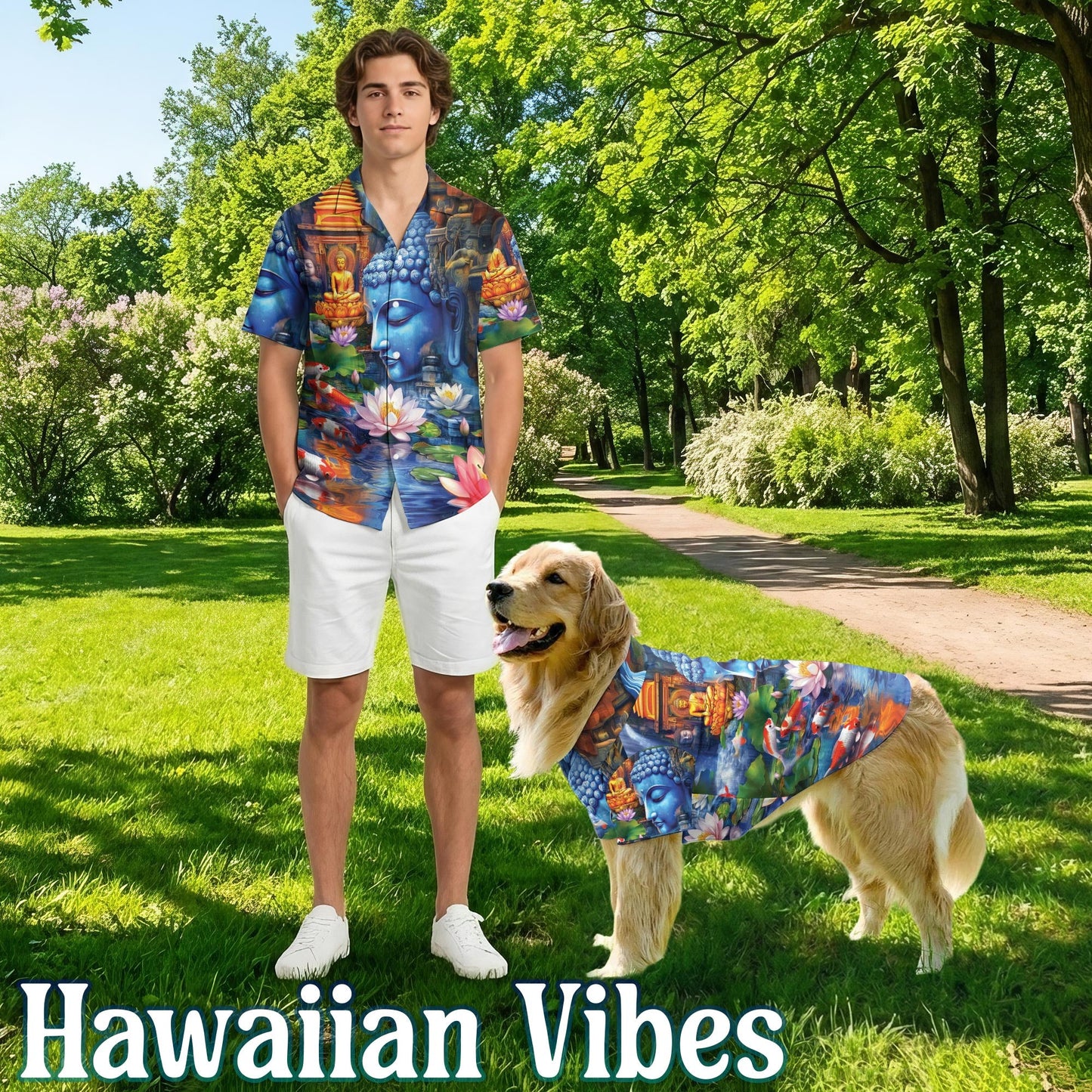 Buddha Matching Dog Owner Hawaiian Shirts, Funny Pet Aloha Shirt for Beach Vacation - Azhawaiian