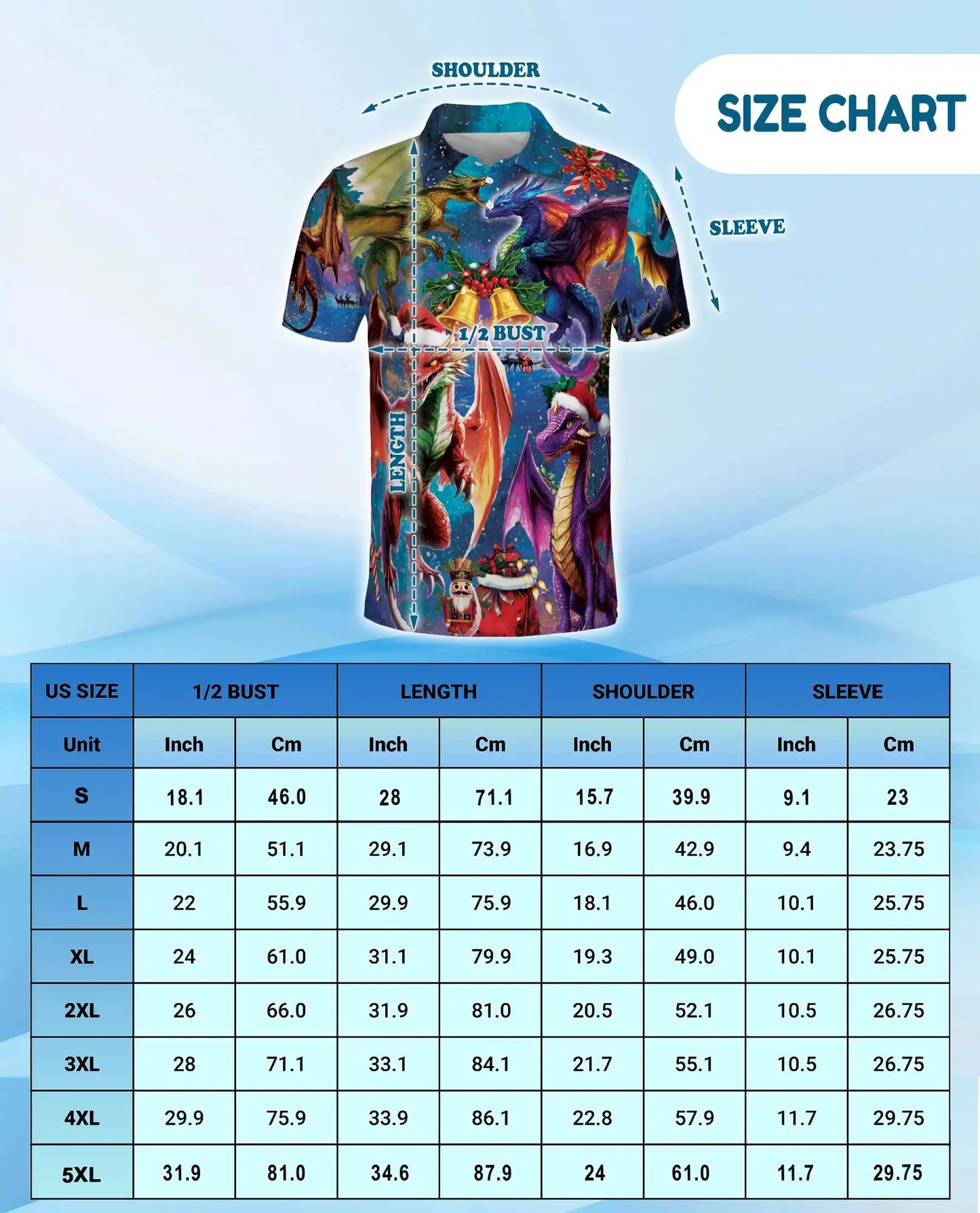 Christmas Dragon 3D Polo Shirt for Men, Fantasy Holiday Winter Style | Azhawaiian