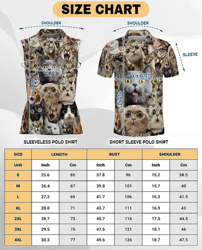 Cat Collage Sleeveless Polo Shirt for Women, Cute Feline Lover Style | Azhawaiian