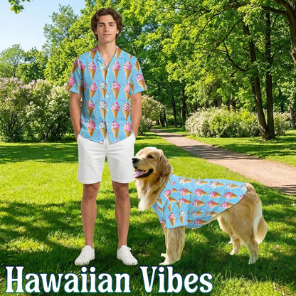 Ice Cream Matching Dog Owner Hawaiian Shirts, Funny Pet Aloha Shirt for Beach Vacation - Azhawaiian