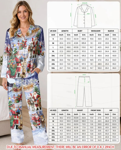 Santa and Reindeer Christmas Pajama Set for Women – Snowy Holiday Print
