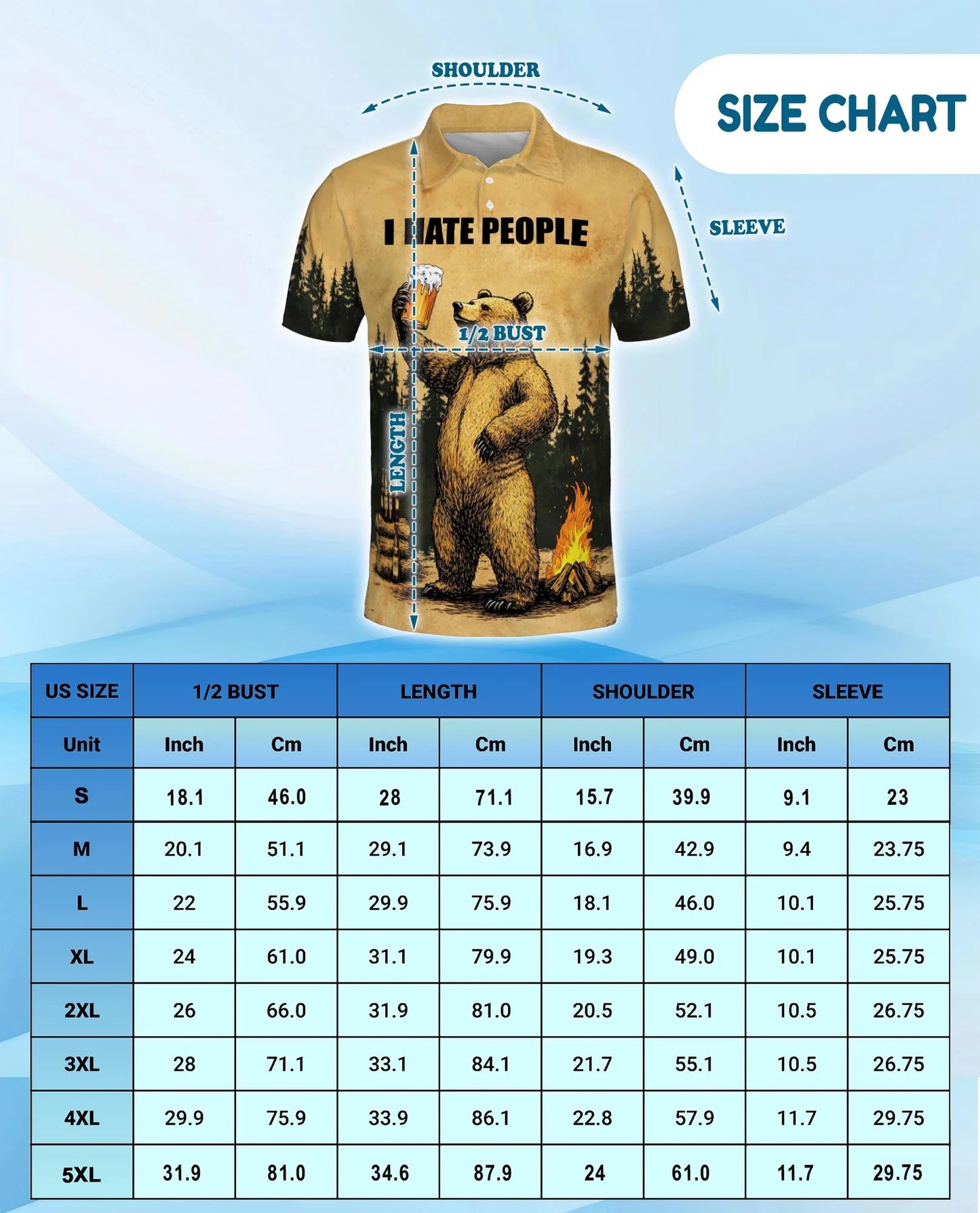 Funny Bear Camping Polo Shirt for Men, Outdoor Beer Lover Style | Azhawaiian