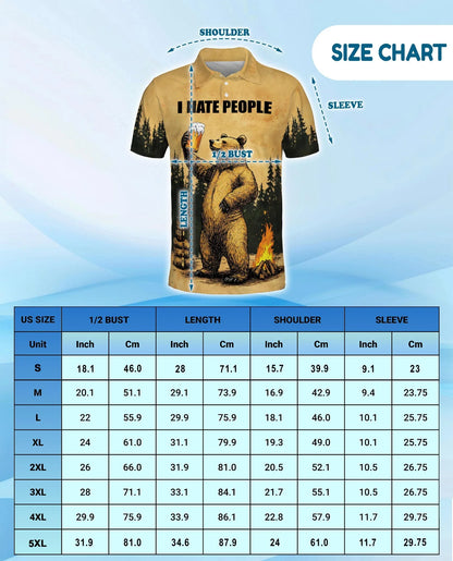 Funny Bear Camping Polo Shirt for Men, Outdoor Beer Lover Style | Azhawaiian