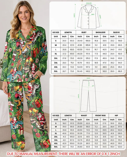 Santa Dinosaur Christmas Pajama Set for Women – T-Rex Holiday Print