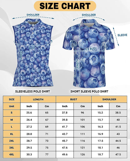 Blueberry Pattern Sleeveless Polo Shirt for Women, Fresh Fruit Summer Style | Azhawaiian