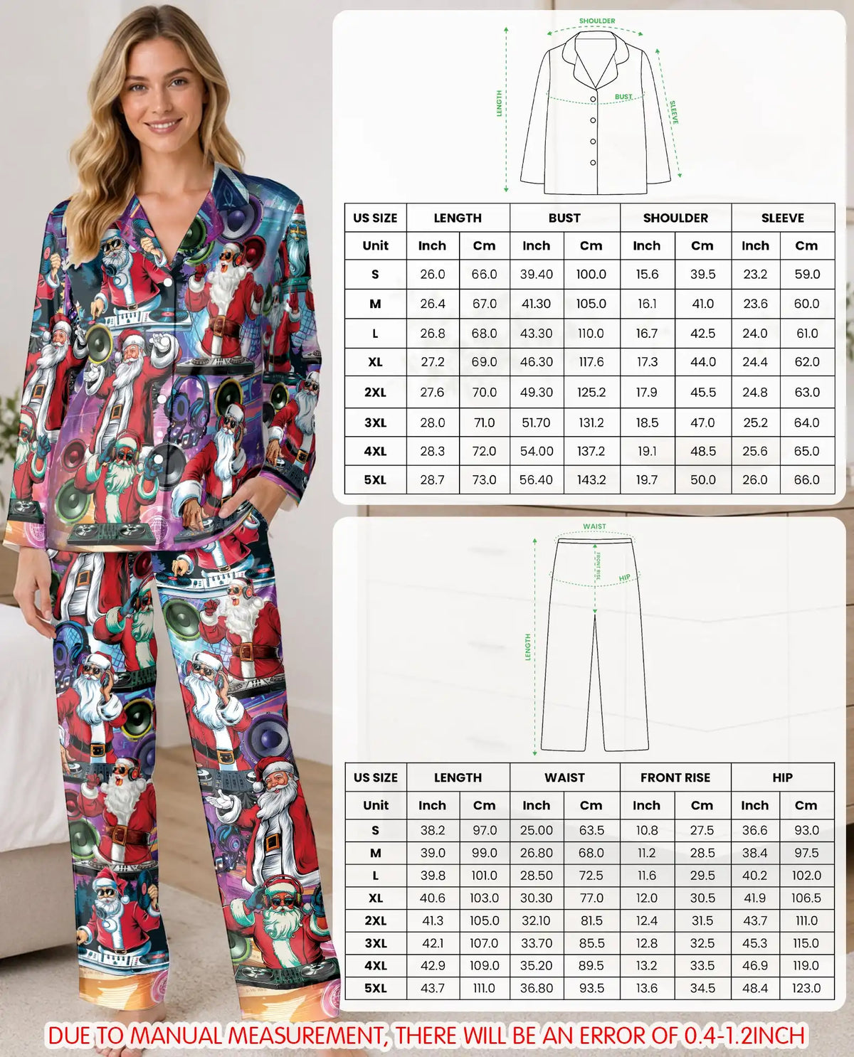 DJ Santa Christmas Pajama Set for Women – Colorful Music Party Print