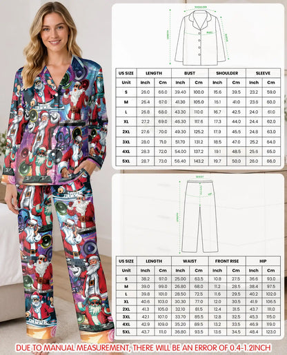 DJ Santa Christmas Pajama Set for Women – Colorful Music Party Print