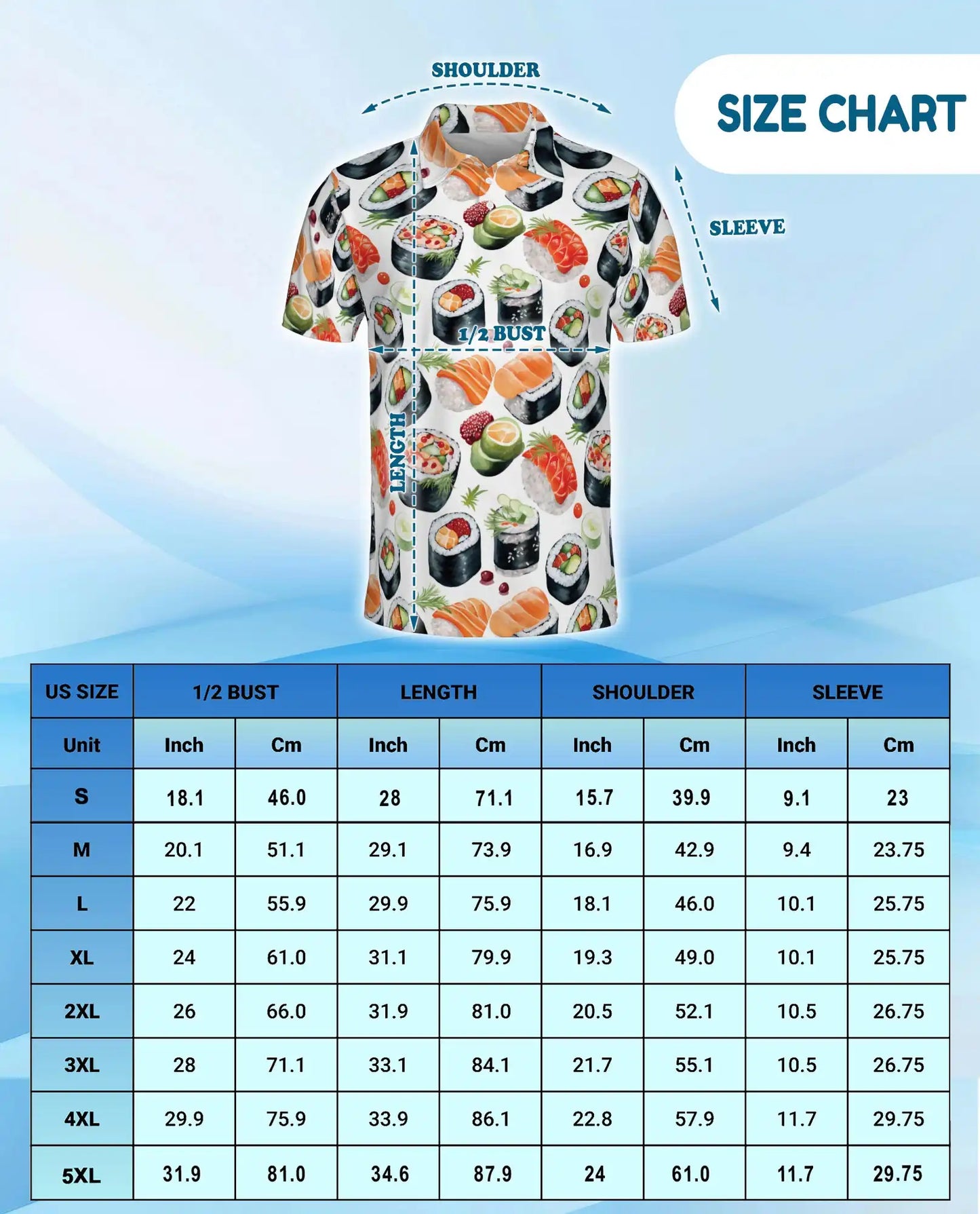 Sushi Roll Polo Shirt for Men, Japanese Food Style | Azhawaiian