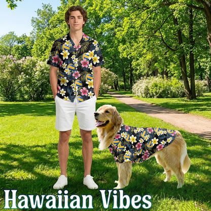 Volleyball Flower Matching Dog Owner Hawaiian Shirts, Funny Pet Aloha Shirt for Beach Vacation - Azhawaiian