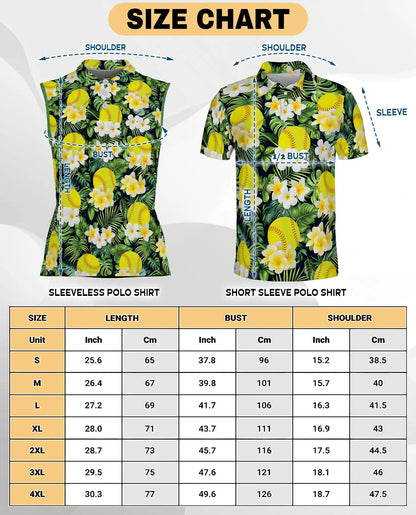 Yellow Softball And Plumeria Print Sleeveless Polo Shirt for Women  | Azhawaiian