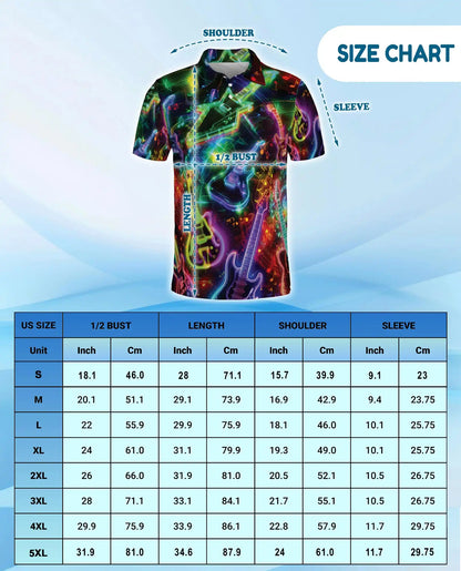 Neon Electric Guitar Rock Polo Shirt for Men | Azhawaiian
