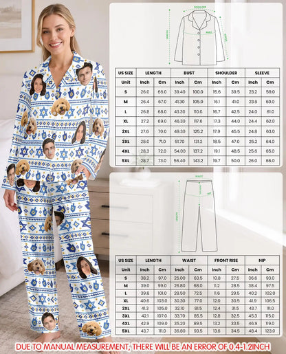 Personalized Hanukkah Star of David Pajamas for Women – Custom Face & Pet Photo Print
