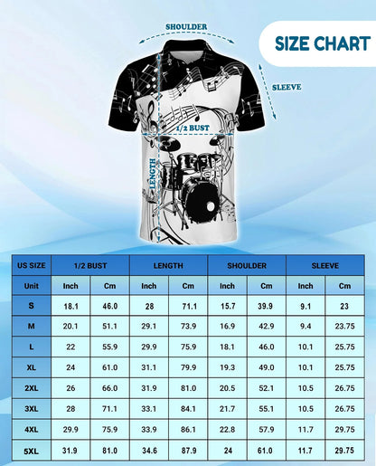 Drums Music Polo Shirt for Men, Rock Band Style Design | Azhawaiian