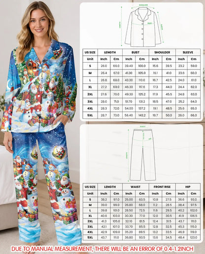 Winter Wonderland Christmas Pajama Set for Women, Santa Snowman Holiday Sleepwear