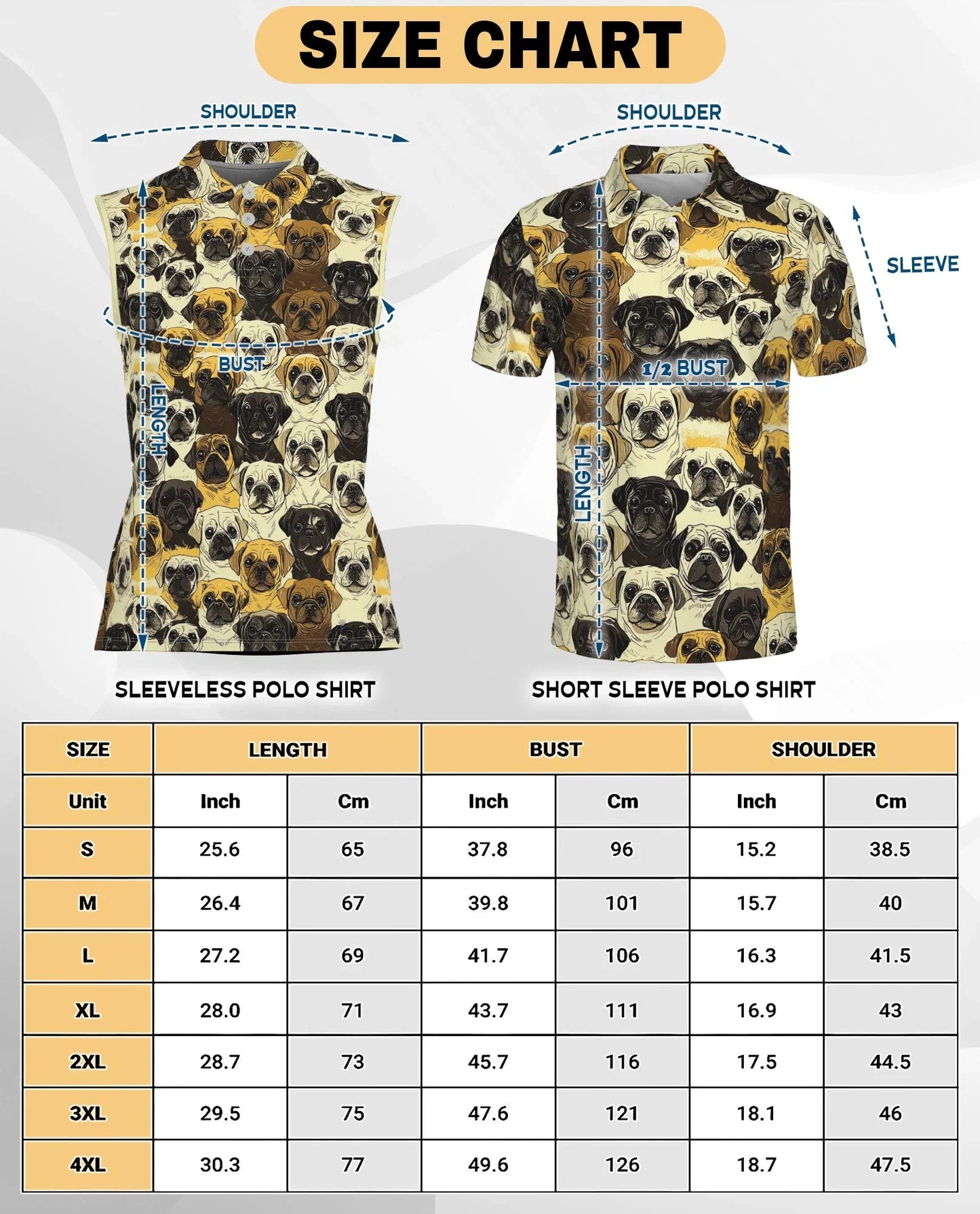 Pug Dog Pattern Sleeveless Polo Shirt for Women